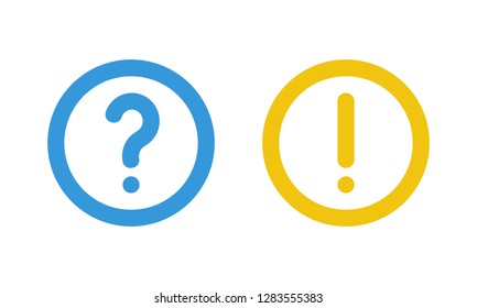 blue question mark and yellow exclamation point, round thin line vector signs