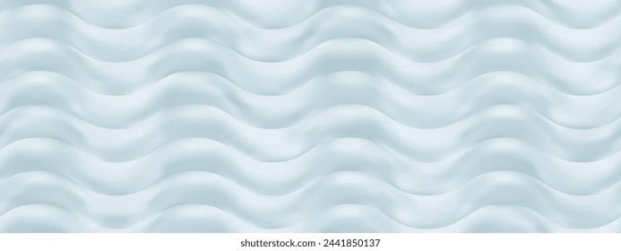 Blue quilted puffer duvet horizontal waves. Seamless pattern of soft mattress. Top view of upholstery of sofa or bed. Tender bedding textile. Vector illustration with gradient mesh