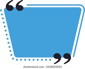 Blue quote box with quotation marks at the top left and bottom right corners framing an empty space for text, ideal for highlighting testimonials or important messages