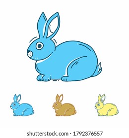 Blue rabbit alone vector logo template