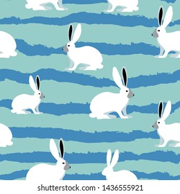 Blue rabbit animals vector seamless pattern. Concept for print, web design, cards, wallpapers, paper design, clothing design