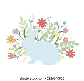 Blue rabbit with flowers on a background
