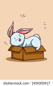 A blue rabbit on top of the box illustration