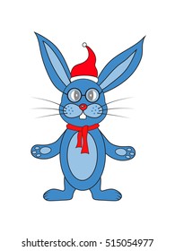 blue rabbit on a white background with a scarf