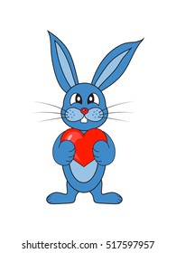 blue rabbit on a white background with a heart