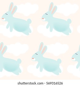 Blue rabbit seamless pattern background. Hand drawn rabbit pattern for design card, invitation, t-shirt, book, banner, poster, scrapbook, album etc. Abstract illustration for spring easter time.