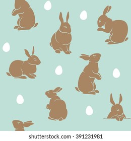 Blue rabbit silhouettes logo, icon and tatoo. Golden bunny for sticker, print, pattern, background, sign, symbol, logotype. Happy easter greeting card. Cute animal set.