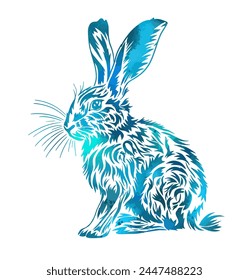 Ilustración vectorial de conejo azul, aislado sobre fondo blanco.