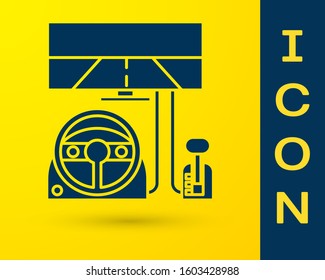 Blue Racing simulator cockpit icon isolated on yellow background. Gaming accessory. Gadget for driving simulation game.  Vector Illustration