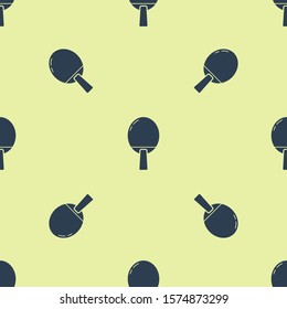 Blue Racket for playing table tennis icon isolated seamless pattern on yellow background.  Vector Illustration