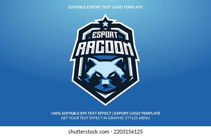 Blue Racoon Mascot Esport Logo Editable Text Template