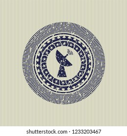 Blue radar icon inside distress rubber grunge stamp