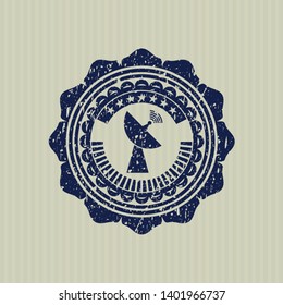 Blue radar icon inside distressed rubber grunge stamp