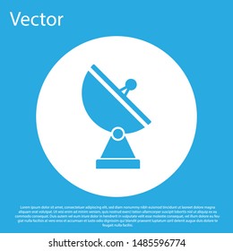 Blue Radar icon isolated on blue background. Military search system. White circle button. Vector Illustration