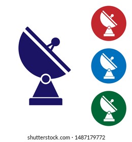Blue Radar icon isolated on white background. Military search system. Set color icons in circle buttons. Vector Illustration