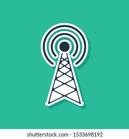 Blue Radar icon isolated on green background. Military search system.  Vector Illustration