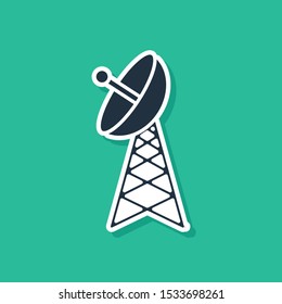 Blue Radar icon isolated on green background. Military search system.  Vector Illustration