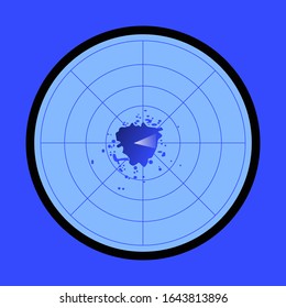 Icono de radar azul aislado en fondo azul.