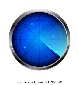 Blue radar icon isolated on white background, illustration.