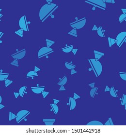 Blue Radar icon isolated seamless pattern on blue background. Military search system.  Vector Illustration
