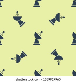 Blue Radar icon isolated seamless pattern on yellow background. Search system. Satellite sign.  Vector Illustration