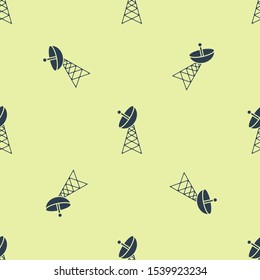 Blue Radar icon isolated seamless pattern on yellow background. Military search system.  Vector Illustration