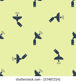 Blue Radar icon isolated seamless pattern on yellow background. Search system. Satellite sign.  Vector Illustration