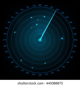 Blue radar screen design element. Vector illustration.