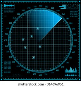 Blue Radar Screen. HUD Interface. Vector EPS10.