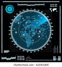 Blue Radar Screen Planes World Map Stock Vector (Royalty Free ...