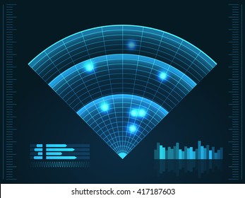 Blue radar screen. Vector illustration for your design. Technology background. Futuristic user interface. HUD. Vector EPS10.