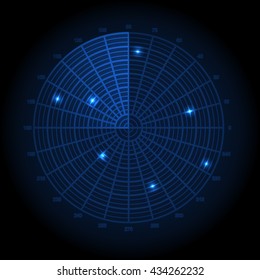 Blue radar screen. Vector illustration.