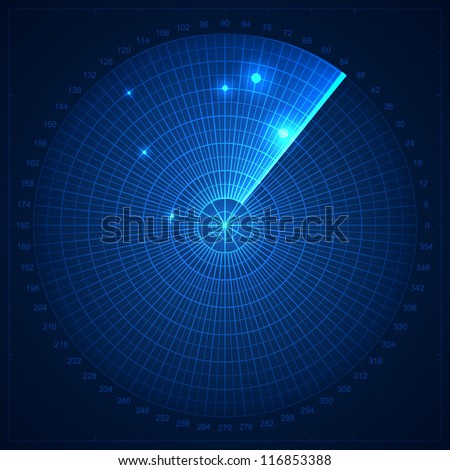 Blue radar screen. Vector illustration for your design.