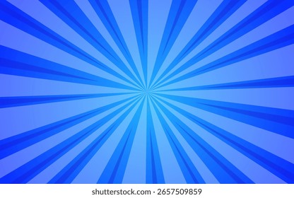 Blue radial burst background with dynamic lines from center. Ideal for energetic and vibrant visual themes