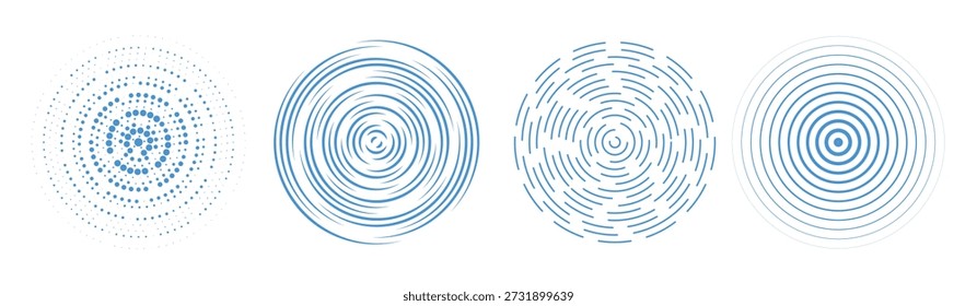 blue radial concentric circle set halftone dashed and