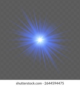 Blue radial flare with glowing starburst, soft gradient and transparent background. Suitable for magical, festive or romantic visual design projects.