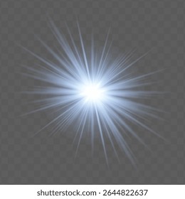 Blue radial flare with glowing starburst, soft gradient and transparent background. Suitable for magical, festive or romantic visual design projects.