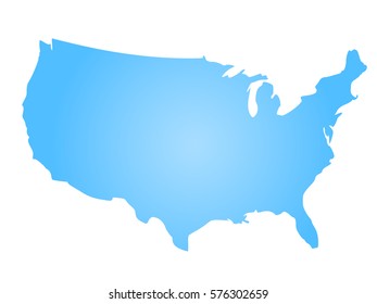 Blue radial gradient silhouette map of United States of America, aka USA. Vector illustration.