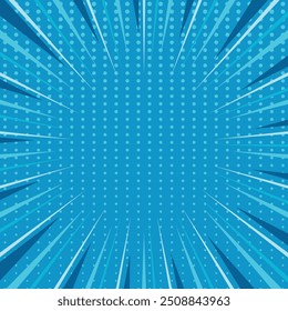 Blue radial lines comic background. Vector illustration