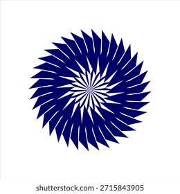 Blue radial saw-tooth geometric pattern on a white background