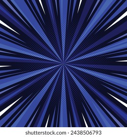 Blauer radialer Streifen-Hintergrund. Blue Speed Line Comic Hintergrund
