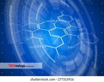 Blue radial technology background & chemical formulas