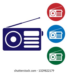 Blue Radio with antenna icon isolated on white background. Set color icon in circle buttons. Vector Illustration