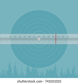 Blue radio background with red indicator