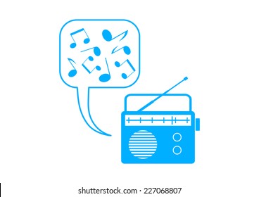 Blue radio icon on white background