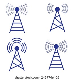 Icono de Vector de torre de radio azul, símbolo de antena de transmisor.