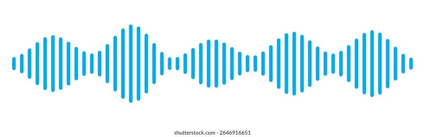 Ícone azul da onda do rádio. Linha simples monocromática . Reprodutor de música 
 bar. Interface de registro. Vetor de áudio de mensagem de voz de onda de som azul. Ícone de ruído de linha de som de onda de música. ícone de onda de som azul vetor.