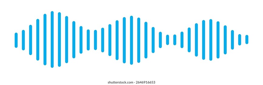 Ícone azul da onda do rádio. Linha simples monocromática . Reprodutor de música 
 bar. Interface de registro. Vetor de áudio de mensagem de voz de onda de som azul. Ícone de ruído de linha de som de onda de música. ícone de onda de som azul vetor.