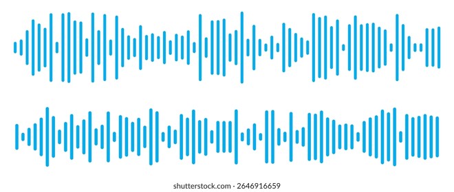 Ícone azul da onda do rádio. Linha simples monocromática . Reprodutor de música 
 bar. Interface de registro. Vetor de áudio de mensagem de voz de onda de som azul. Ícone de ruído de linha de som de onda de música. ícone de onda de som azul vetor.