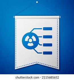 Blue Radioactive icon isolated on blue background. Radioactive toxic symbol. Radiation hazard sign. White pennant template. Vector